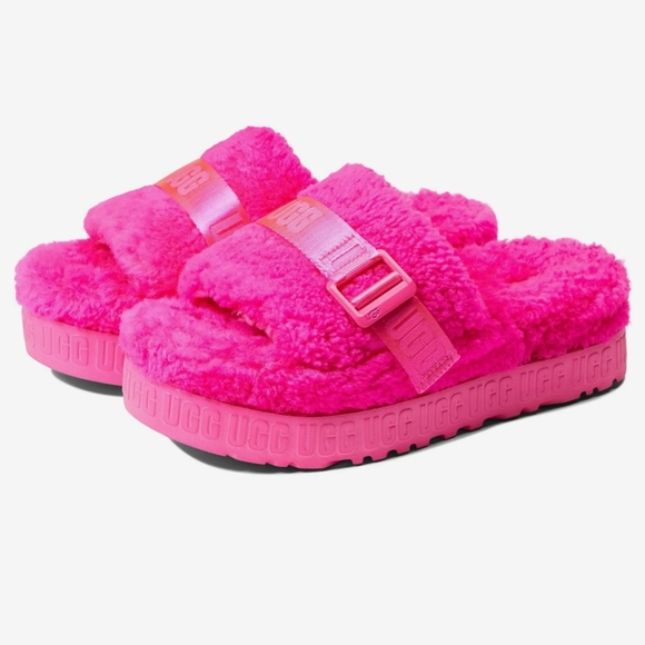 UGG | Shoes | New Ugg Fluffita Hot Pink Logo Slides Slippers Size 7 |  Poshmark
